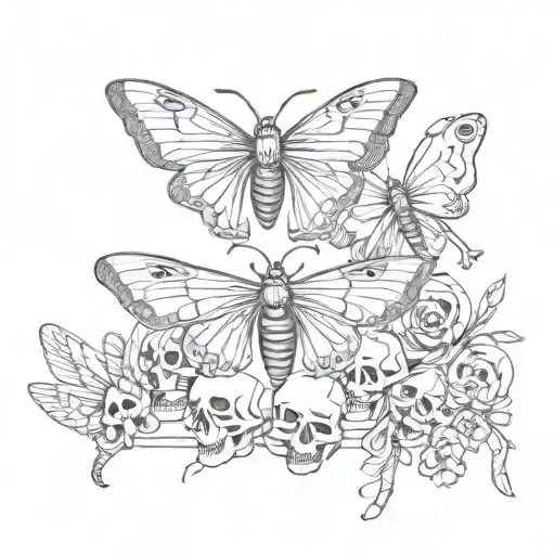 Moth Spread Open With Skulls And Lots Of Eyes On The Wings