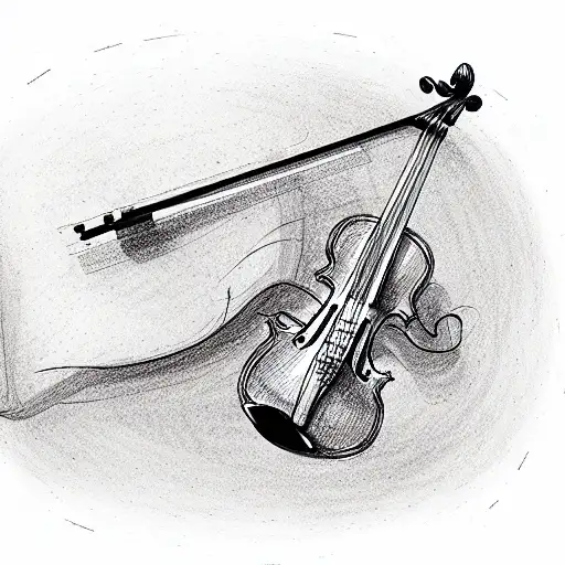 Violin Flowing Into Notes Drawn With A Thin Line