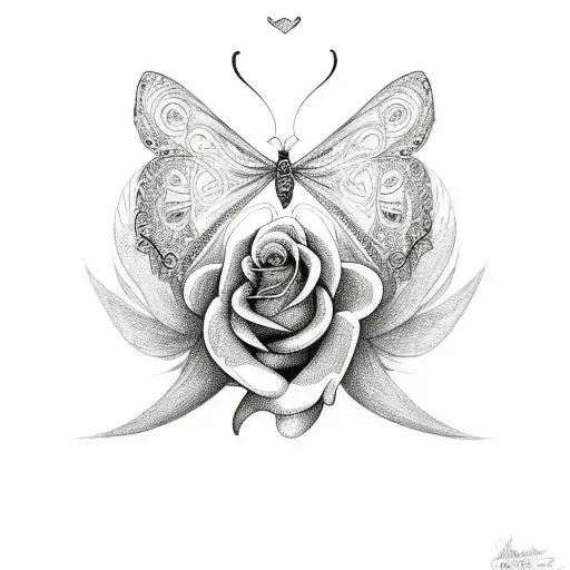 Rose And Wing Infinity To Lilly And Heart With Butterfly