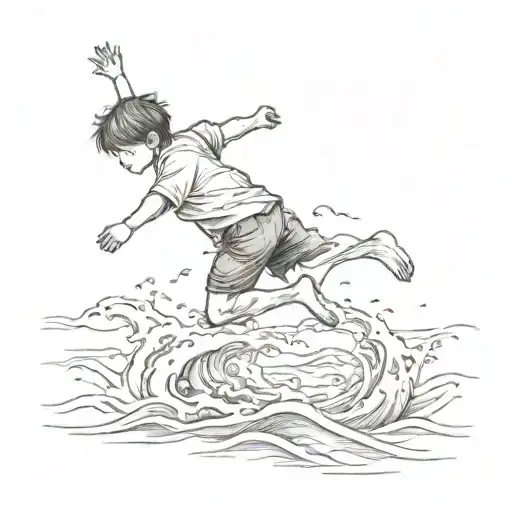 A Boy Jumping Into Ocean View