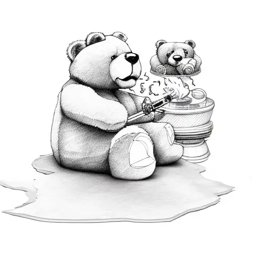 Teddy Bear With Scars Smoking Blunt