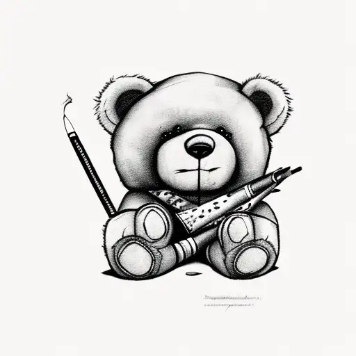 Teddy Bear With Scars Smoking Blunt