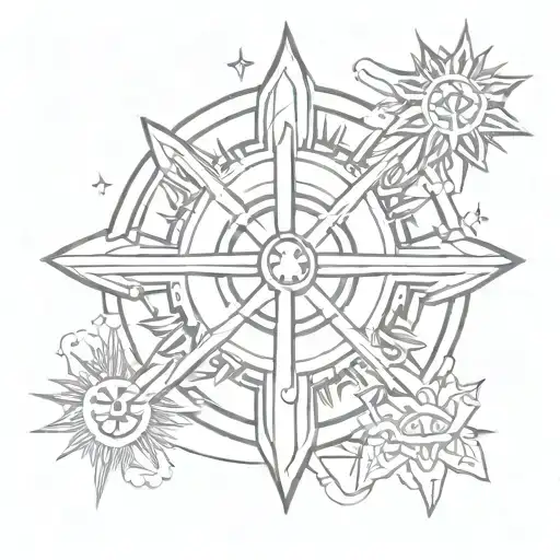 Filipino Sun And 3 Stars With A Christan Cross In The Center