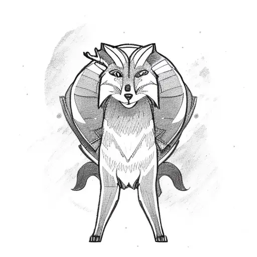 A Fox And A Ram Facing Each Other In A Sketch Style