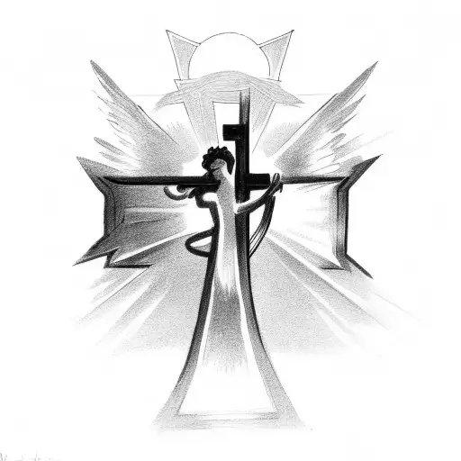 Cross And An Angel With A Sunlight And Cloudy Background