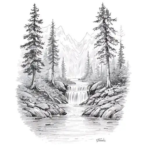 A Watterfall In A Forest Scene