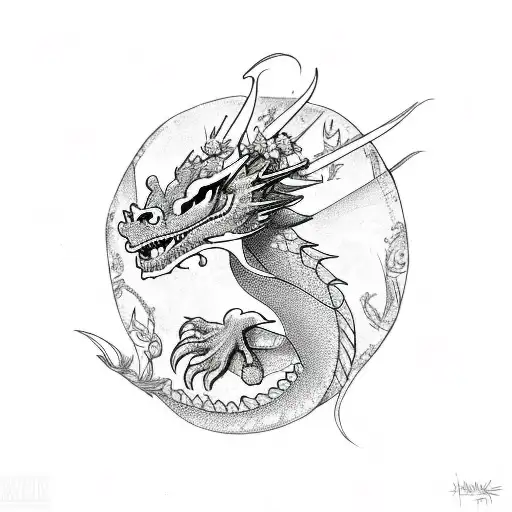 Dragon With Flowers