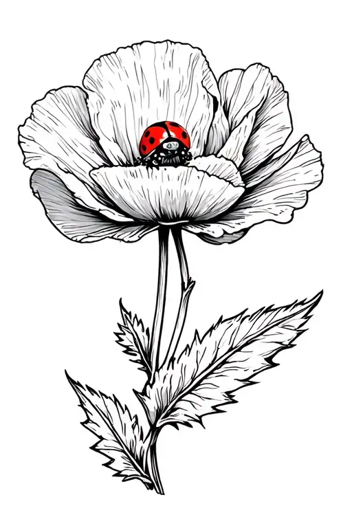 Simple Poppy Flower With A Ladybug On It