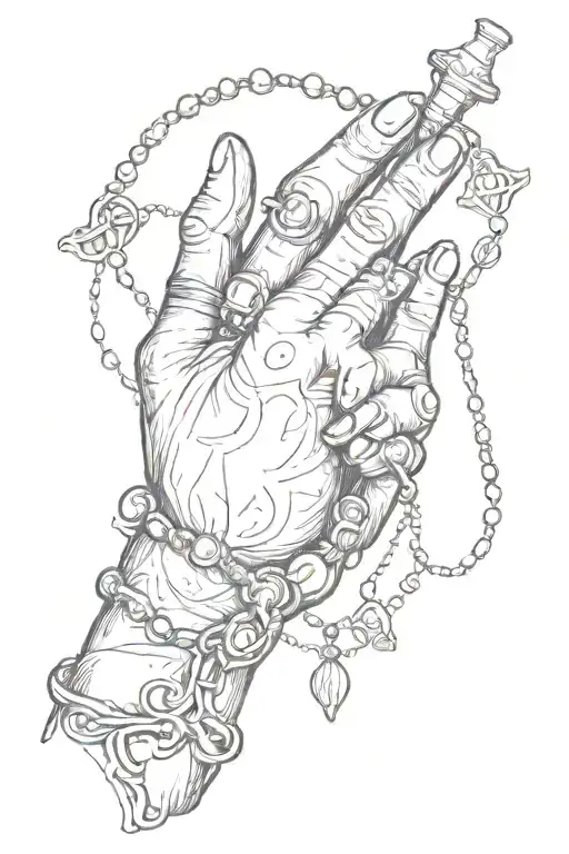 God Praying Hand Holding Rosary