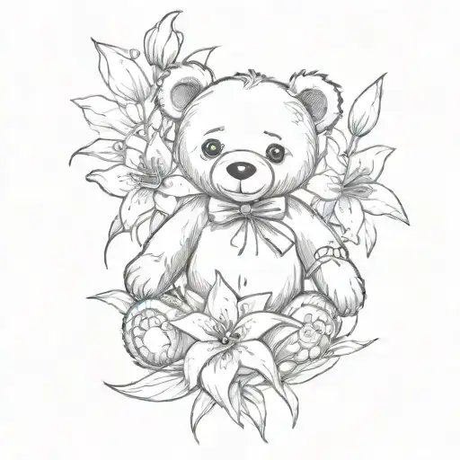 Teddy Bear With Lilies Surrounded