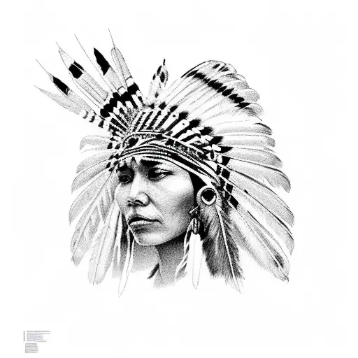 Native Indian Woman Looking Up With Wild Animals Around