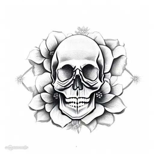 Skull And Flowers And A Cross With A Semicolon