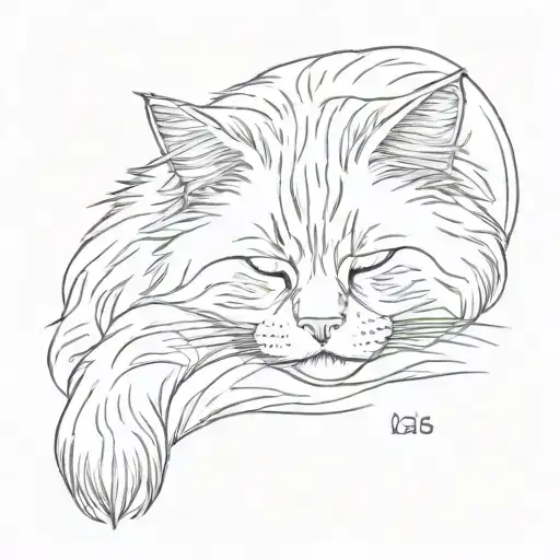 A Drawing Of A Fuzzy Siberian Cat Sleeping On Its Side