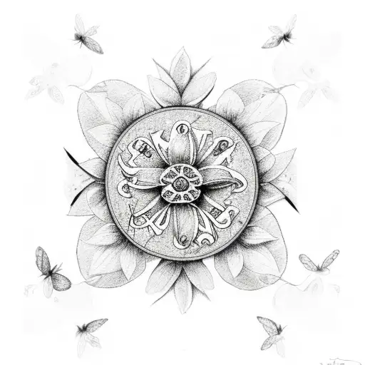 Christian Cross With Flowers And Butterflies