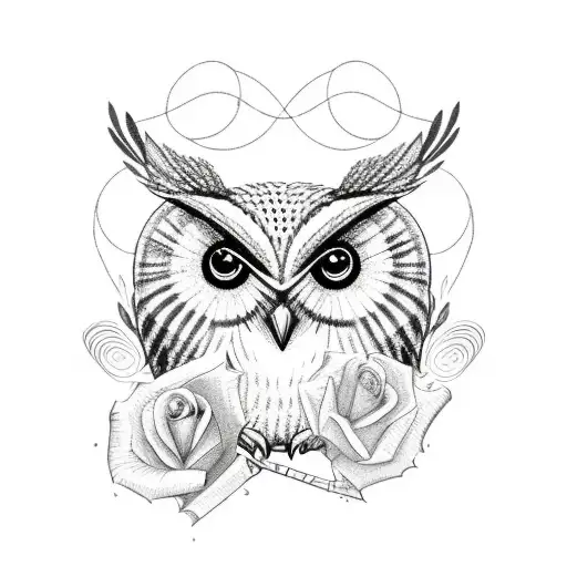 Simple Owl Holding Rose Music Note