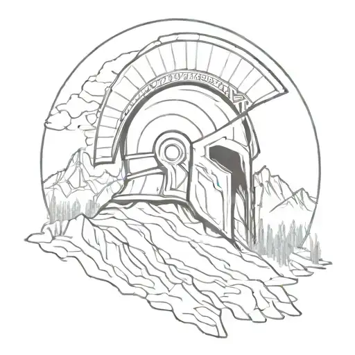 Spartan Helmet Outline Mountain Peak