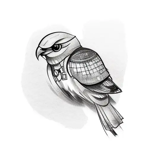 A Sketch-style Tattoo Of A Camera Lens With A Bird Of Prey Perched On Top