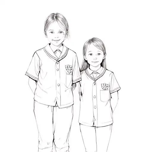 Two Children In School Uniforms Posing For A Picture