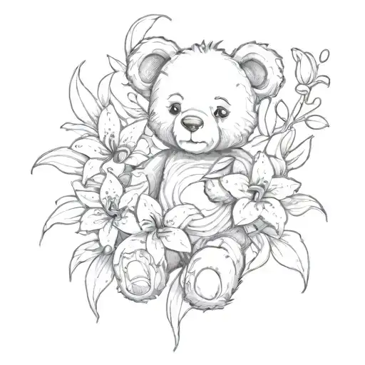 Teddy Bear With Lilies Coming