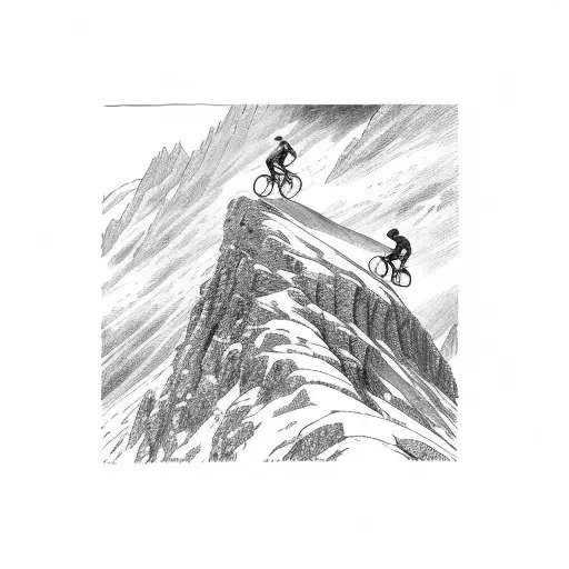 A Detailed Sketch Of A Cyclist Conquering A Mountain Peak