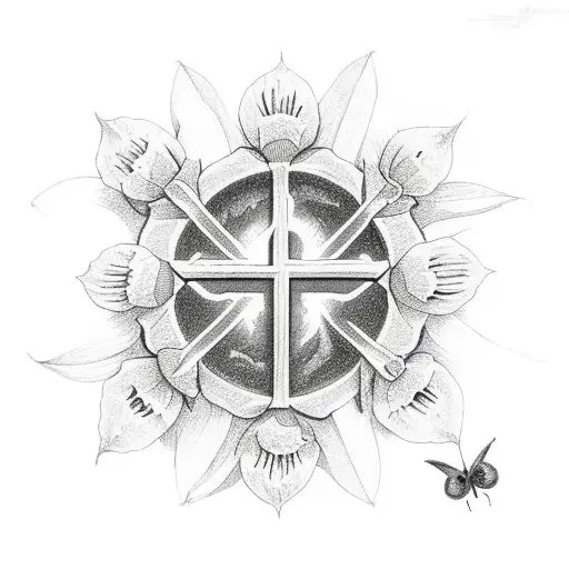 A Biblical Cross With Flowers And Butterflies