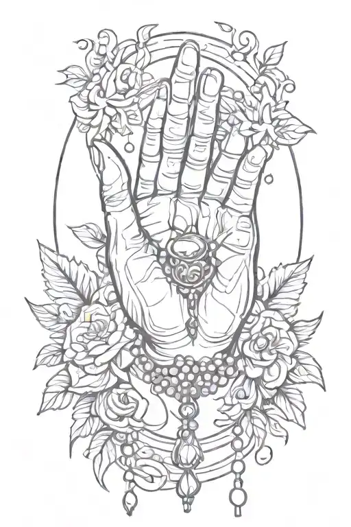 God Praying Hand Holding Rosary Beads