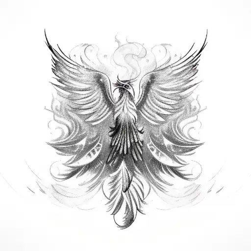 A Phoenix With Burning Majestic Feathers Soaring Into The Sky