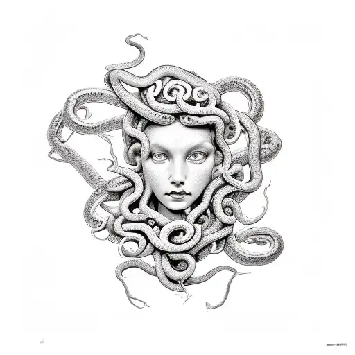 Classically Pretty Medusa With Thick Snakes Portrait