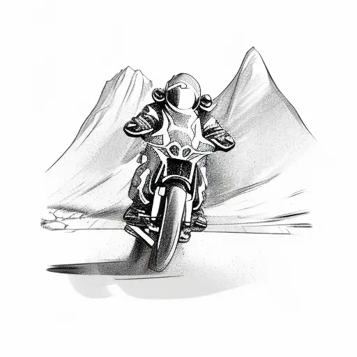A Sketch-style Illustration Of A Motorcycle Speeding Through A Winding Mountain Road