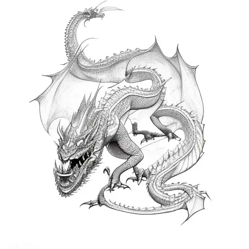 Girl Slashing Down Dragon With Sword