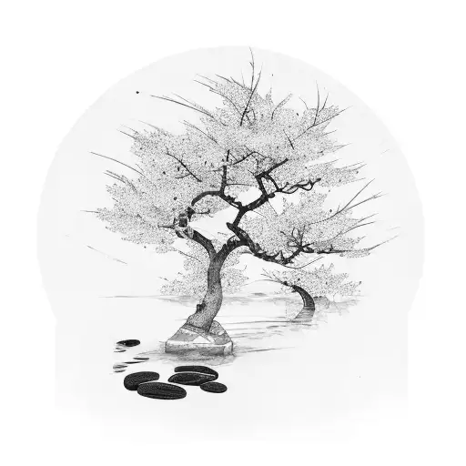 Koi Fish And Sakura Tree