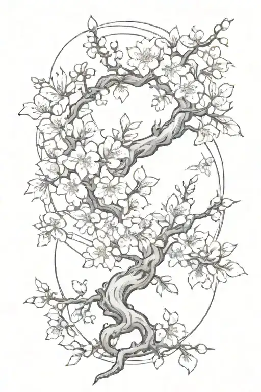 Cherry Blossoms Cascading Down In A Black-grey Design With Demon Slayer Symbols