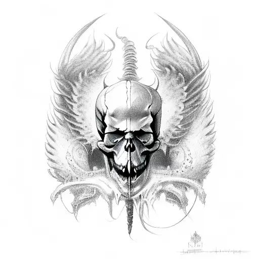 Demon With Wings And Skull
