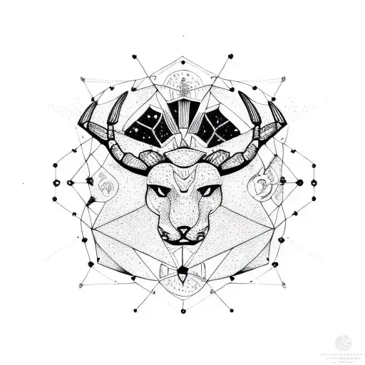 A Blackwork Tattoo Design Featuring A Leo Constellation And A Scorpio Constellation Merging Into One