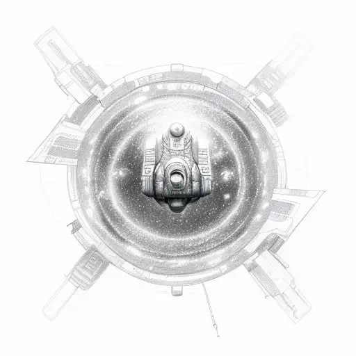 A Detailed Sketch Of A Spaceship Floating In A Galaxy Filled With Binary Code