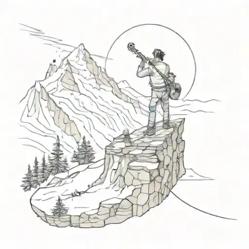 A Surreal Scene Of A Musician Playing On Top Of A Swiss Mountain Peak