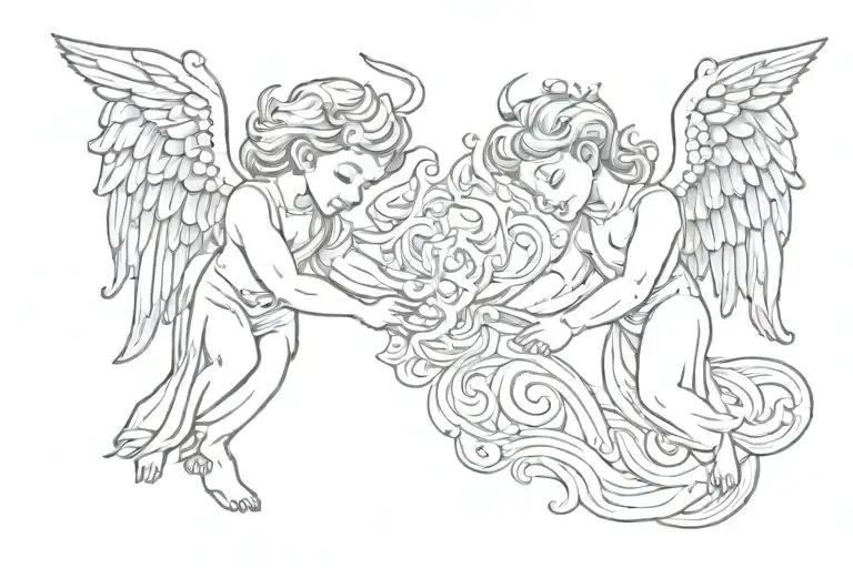 Cartoon Angel And Devil Holding Hands