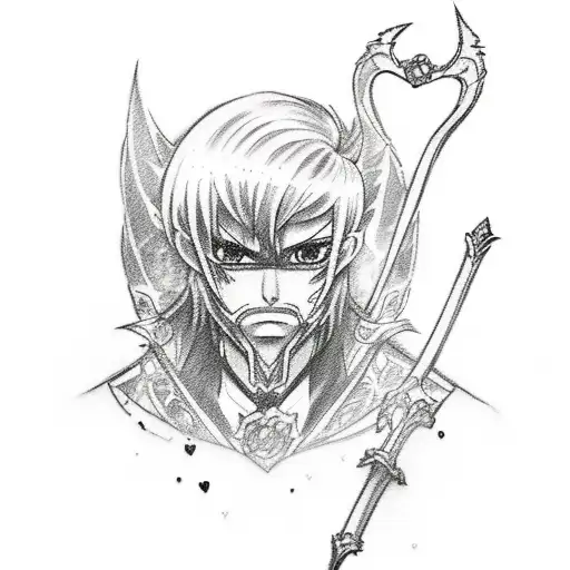 Sketch-style Tattoo Of Yuta Okkotsu Holding A Heart-shaped Sword