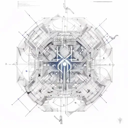 An Engineer's Blueprint Of A Sword Merging With Circuitry