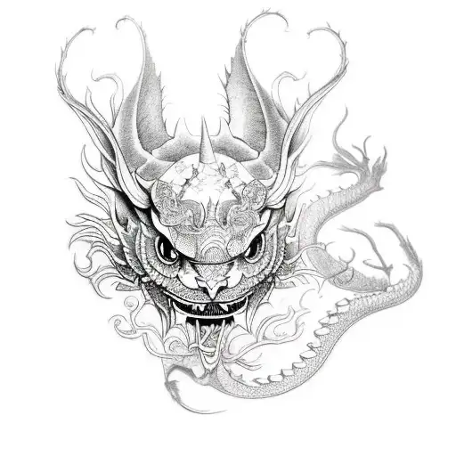 A Tattoo With A Head Of Butterfly And A Body Of A Chinese Dragon