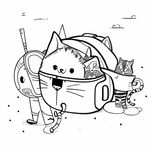 Outline Of A Cute Cat Sitting In An Open Backpack With A Big Head
