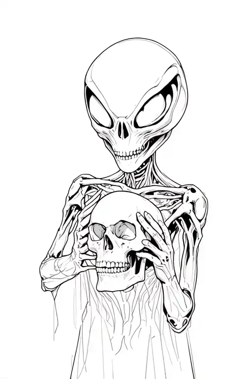 Alien Holding A Human Skull