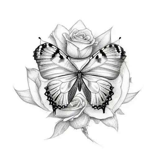 Half A Butterfly With Roses As The Other Wing With The Letter J Somewhere In It