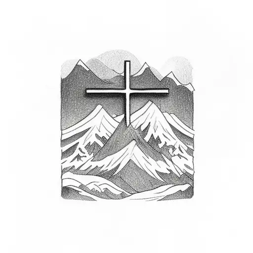 Christian Wooden Cross With Mountains And Ocean