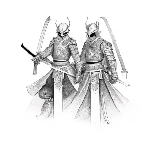 Deux Masques Avec Un Katana Entre Les Deux