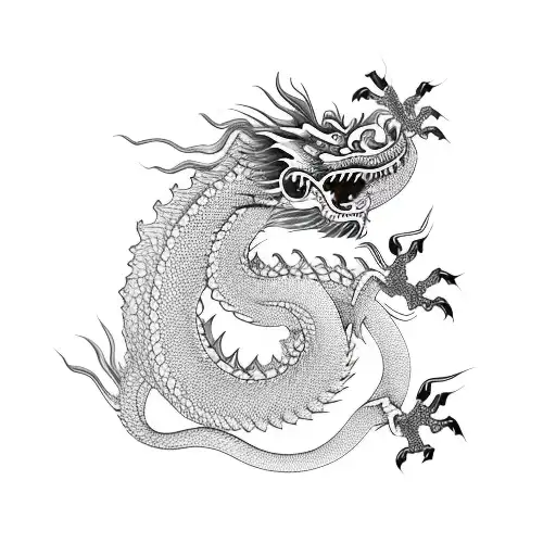 Chinese Dragon Wirh Very Long Body And Wise Face
