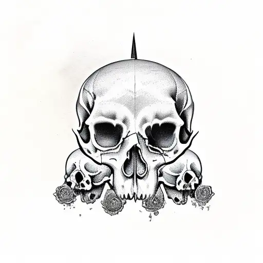 A Domestic Cat Skull With 9 Skulls Stabbing Through It