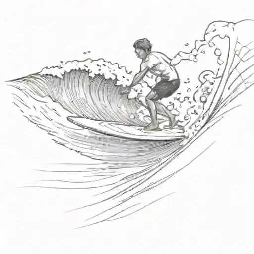 A Sketch Of A Surfer Carving A Wave With A Web Developer Coding In The Background