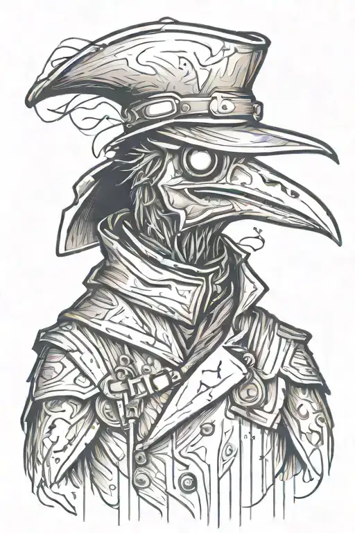 Evil Plague Doctor Like A Crow In A Grafitti Style Mixed With Woodcut