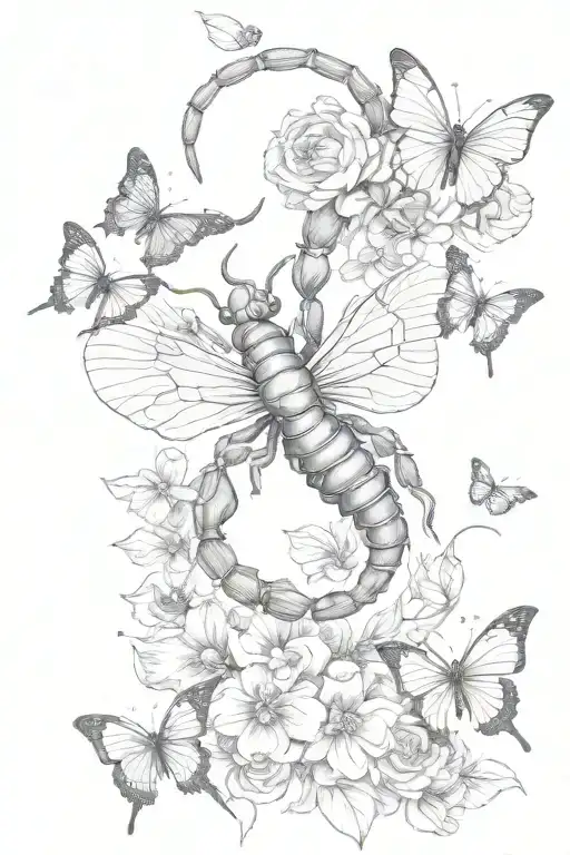 Small Scorpion Lines Connecting Various Butterflies With Flowers